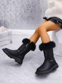 Girls' New Korean Version Thickened Warm Princess Snow Fuzzy Boots - Black - View 4