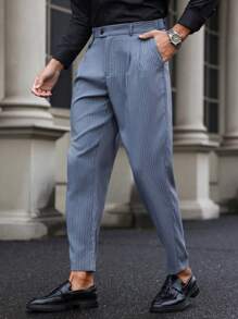 Manfinity Mode Pantalones casuales/de oficina de vestir con rayas y pliegues para hombre