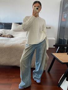 DAZY 女士宽松休闲圆领毛衣，全新秋季系列 - 米色 - 查看 7