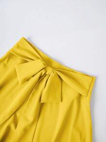 Olithes Women's Summer Casual Solid Color Belted Waist Yellow Skirt - Yellow - View 3