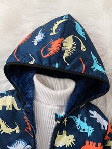 年轻女孩保暖内衬防风连帽夹克，春秋季时尚厚垫外套 - 藏蓝色 - 查看 5