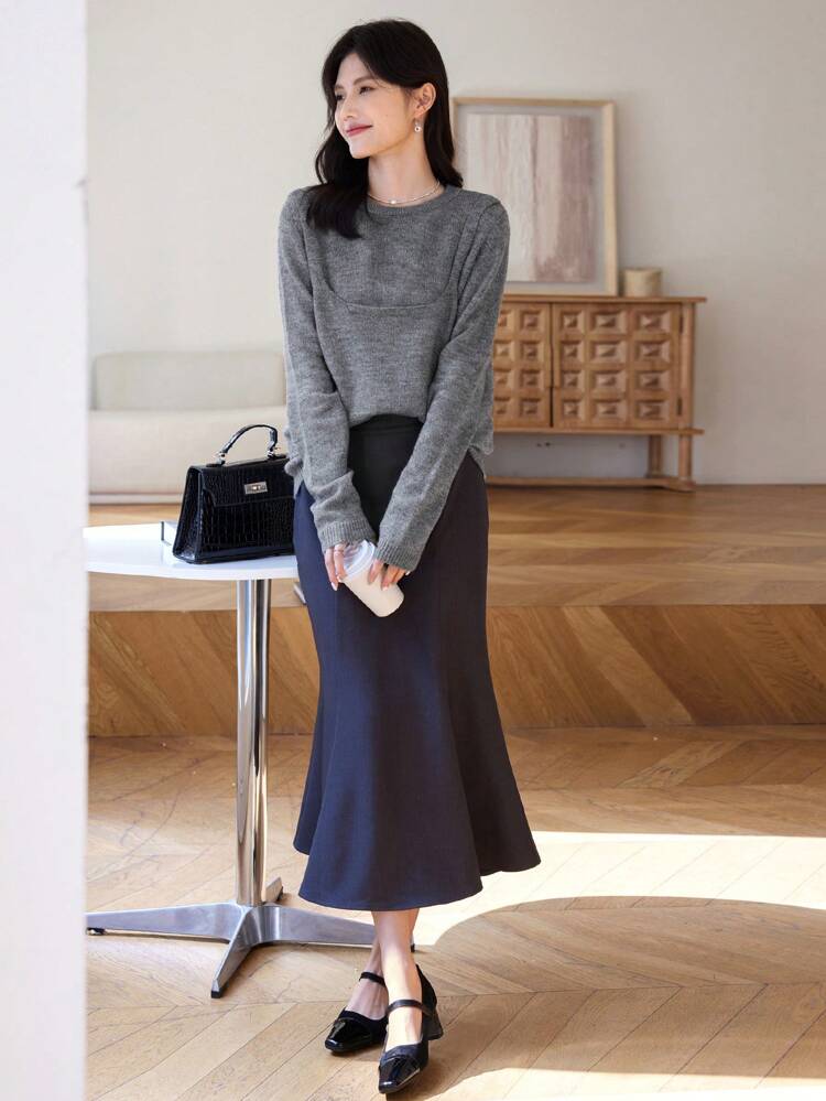2pcs/Set Women Oversized Pullover Sweater With Cami Top,Fall Clothes