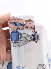 DAZY Cute Dog Allover Print Loose Pajama Set - White - View 9