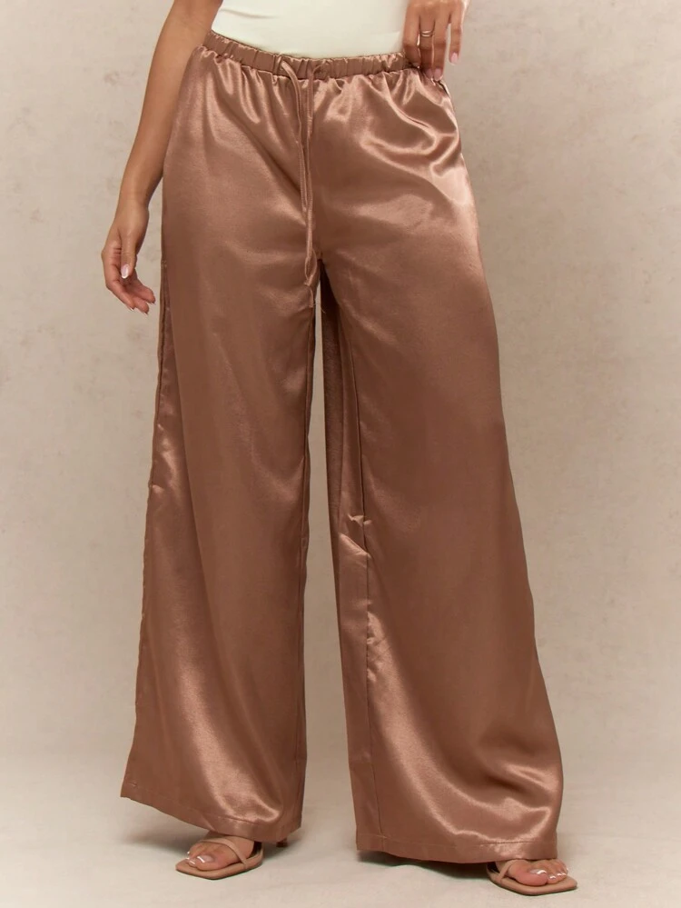 MISSGUIDED Satin Wide Leg Pants With Drawstrings