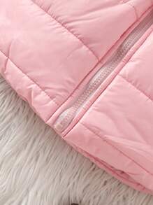 Áo khoác có mũ trùm đầu cổ lông mềm mại cho bé gái kèm túi đeo hông 2 chiếc/bộ, quần áo mùa đông - Hồng - Xem 3