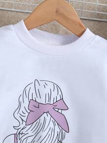 2 chiếc/bộ áo thun dài tay thường ngày cho bé gái và chân váy xếp ly - Màu tím - Xem 3