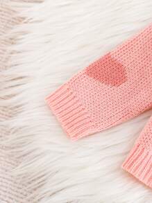 SHEIN 2 件套女婴套装，秋冬简约百搭时尚可爱针织粉红心形开衫和针织粉红心形裤子，适合户外、郊游、派对和婴儿洗礼活动 - 粉色 - 查看 4