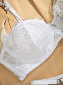 Charlaine Set de 2 prendas de ropa interior - Conjunto de ropa interior transparente de mujer con adorno de encaje francés elegante, para uso diario - Blanco - Ver 9