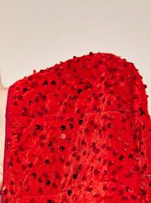 Slaydiva Đầm dự tiệc trang trọng thanh lịch với váy nhung mini hở vai đính sequin đỏ-G - Đỏ - Xem 12