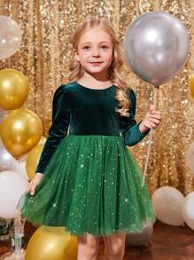 SHEIN Abito a maglia da ragazza con collo rotondo, schiena traforata e colore unito - Verde - Visualizzare 6