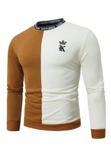 Manfinity Homme Moletom Casual Masculino com Estampa de Letra em Bloco de Cor, Outono