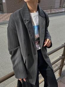 FRIFUL Blazer décontracté ample à rayures, simple et tendance, pour un port quotidien pour femmes - Gris - Voir 5