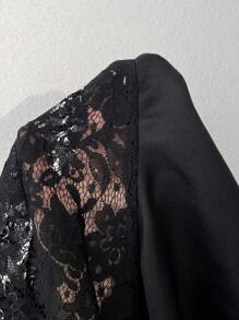 Viva Relle 大码女式蕾丝 V 领长袖短款万圣节派对迷你连衣裙 - 黑色 - 查看 8