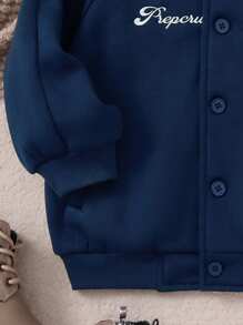 PrepCrw 男童海军蓝字母刺绣修身开衫夹克，学院风，适合返校季和秋冬季 - 藍色 - 查看 5