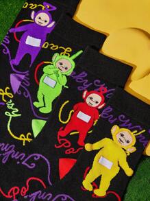 Teletubbies X SHEIN 4 Pairs Women Cartoon Character Pattern Color Block Long Socks Crew Socks,Reinforced Toe And Heel, Suitable For All Seasons, Unisex,Men,Women, Graphics Socks - Multicolor - View 3
