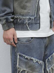 Manfinity EMRG 2pcs Men Casual Denim Zip Up Long Sleeve Top And Trouser Set