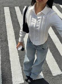 SHEIN EZwear Women Casual Style Shirt, Simple And Fashionable For Daily Wear - White - View 6