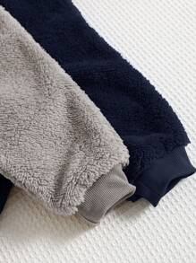 SHEIN 4pcs/Set Baby Boy Solid Color Fluffy Warm Long Sleeve Sweatshirt And Pants Set, Casual Home/Outdoor Outfits For Autumn/Winter