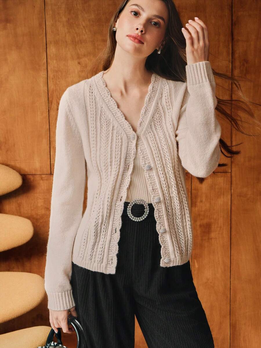MOTF PREMIUM POINTELLE KNIT BUTTON UP CARDIGAN