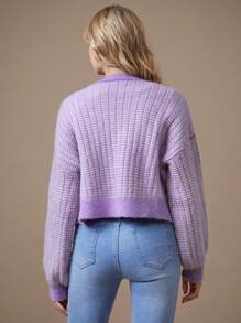 WESTFADE Áo len cardigan họa tiết - Màu tím hoa cà - Xem 5