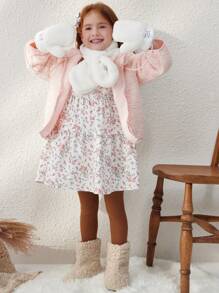 Blossori Áo khoác cardigan trùm đầu thêu hoa quả màu hồng thanh lịch kiểu Pháp cho bé gái, mùa thu/đông, bó sát, có khóa kéo phía trước - Nhiều màu - Xem 3