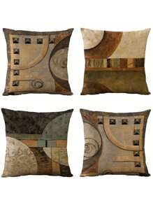 4 fundas de almohada con patrón geométrico inspirado en el vintage - Suaves, duraderas y fáciles de limpiar - 45x45 cm, para mejorar la decoración del hogar, dormitorio, sala de estar, sofá y ambiente de la habitación - No incluye el núcleo de la almohada, decoración de otoño, decoración de otoño, decoración de la habitación