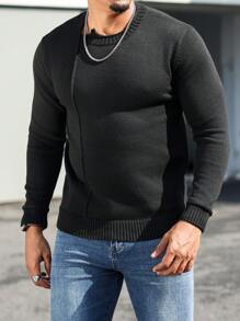 Manfinity Homme 男士休闲纯色套头衫，百搭设计 - 黑色 - 查看 4