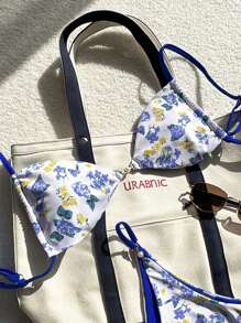 Swim Mod 2pcs/Set Ditsy Floral Halter Crop Top And Cheeky Bikini Bottom Bikinis Summer - Multicolor - View 3