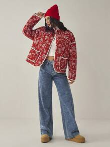 Forever 21 Christmas Red Auspicious Pattern Print Sweater, New Arrival Autumn & Winter - Multicolor - View 5