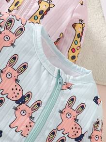3pcs/Set Newborn Baby Casual Cartoon Animal Pattern Rib Long Sleeve Romper Jumpsuit Home Set