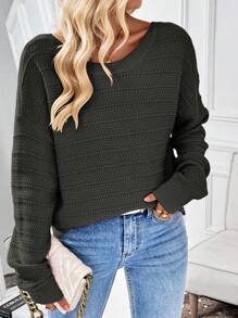 SHEIN LUNE Maglione da donna con fiocco e design schiena scoperta, semplice e alla moda, casual, adatto per uso quotidiano, maglia a pullover per autunno e inverno - Grigio Scuro - Visualizzare 4