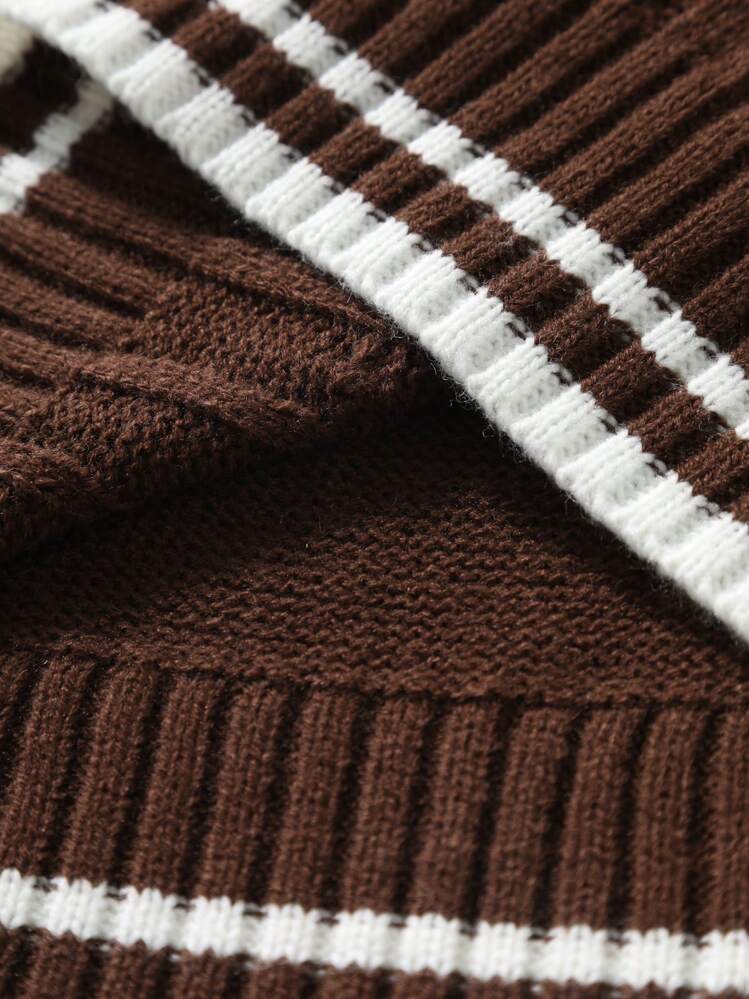 Claim Dot Colete de Malha Casual com Decote em V e Acabamento em Contraste para Homens, Tamanho Padrão, para Outono e Inverno - Castanho - Visão 6