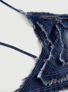 ROMWE Grunge Punk 女士朋克摇滚户外复古做旧星星贴片挂脖牛仔背心 - 藍色 - 查看 4