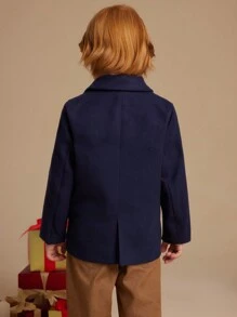 PrepCrw 小男孩蓝色纯色编织西装外套，校园风格