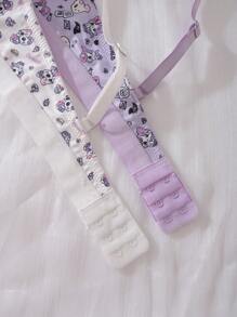 2pcs Teen Girls Cute Cat Print Patchwork Cup Teen Girls Underwear Set