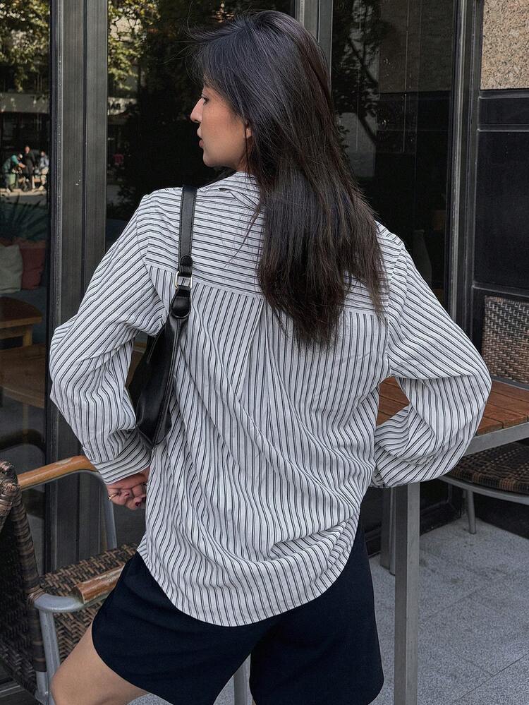 Casual Spring/Summer Striped Loose Long Sleeve Lapel Collar Blouse For Women,Fall Clothes Preppy Tops