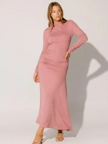 Aralina Vestido feminino elegante de manga comprida com decote simulado - Rosa Quente - Ver 6