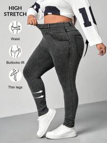 SHEIN EZwear Plus Size Black Denim Skinny Elastic Jeans