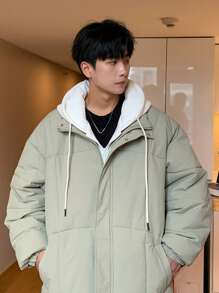 Claim Dot Áo khoác trùm đầu có khóa kéo cho nam, trang phục đơn giản, thời trang thường ngày, áo khoác màu xanh lá cây nhạt thường ngày cho mùa đông, quà tặng cho bạn bè, chồng, bạn trai - Màu xanh Bạc hà - Xem 8