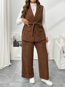 SHEIN Essnce 大码女装春季新款时尚通勤商务休闲女士法式套装两件套抹胸背心式无袖西装外套和正装裤子两件套女