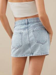 WESTFADE 优质牛仔基本款 91% 纯棉迷你裙 - 淺色水洗藍 - 查看 5