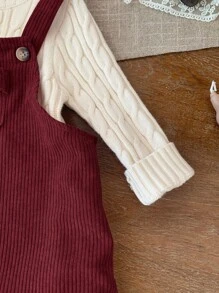 SHEIN LMoss Kids LMoss Baby Girl Cute Burgundy Corduroy Overall Dress