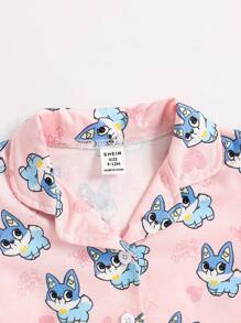 2 piezas Pijama casual de niña bebé/pequeña con estampado de animal lindo, conjunto de top de manga larga y pantalones con fondo rosa, ropa cómoda para estar en casa - Rosa - Ver 7