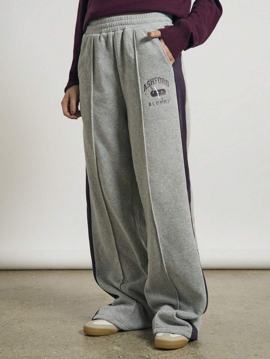 AiiRZ Ashford Alumni Athletics Sweatpants Wide Leg Soft Brushed Fleece Retro Sports Training College University Loungewear Fall Winter Leisure Athleisure Pants - Grey - View 1