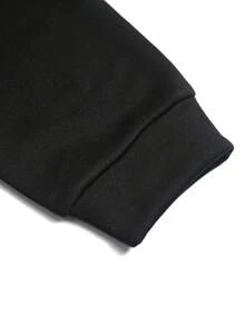 Manfinity Homme Áo nỉ có mũ trùm đầu in chữ dài tay có dây rút cho nam, mùa thu/đông - màu đen - Xem 4