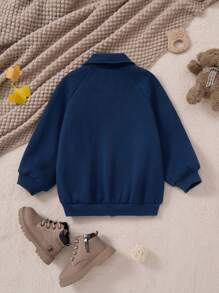 PrepCrw 男童海军蓝字母刺绣修身开衫夹克，学院风，适合返校季和秋冬季 - 藍色 - 查看 2