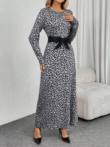 SHEIN Clasi Leopard Print Casual Loose Contrast Color Skin-Friendly Versatile Women's Dress Maxi Women Outfit