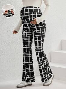 SHEIN Printed Woven Wide Leg Pants For Pregnant Women - Khaki - View 1