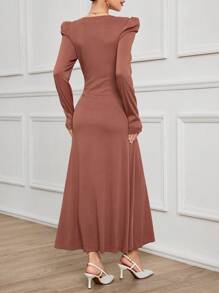 Modelyn 1 pieza Vestido midi elegante de unicolor con cierre en la cintura para mujer, Vestido largo de mujer para eventos de otoño