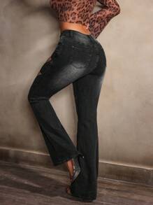 SHEIN Unity Women's Slash Pockets Flare Casual Versatile Fashion Denim Jeans - Grey - View 3